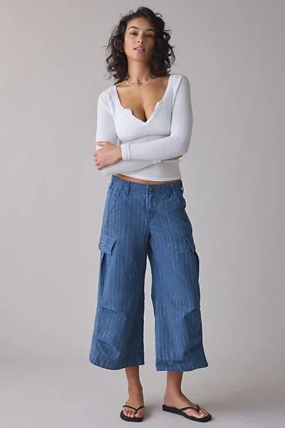 Bdg A Cut Above Cropped Wide Leg Pant In Blue Stripe, Women's At Urban Outfitters