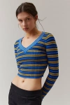 Bdg Addison V Neck Ribbed Knit Sweater In Blue, Women's At Urban Outfitters