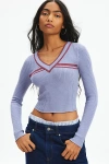 Bdg Addison V Neck Ribbed Knit Sweater In Silver, Women's At Urban Outfitters