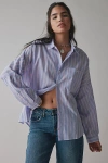 Bdg Alex Breezy Cotton Oversized Button-down Shirt In Blue/pink Stripe, Women's At Urban Outfitters