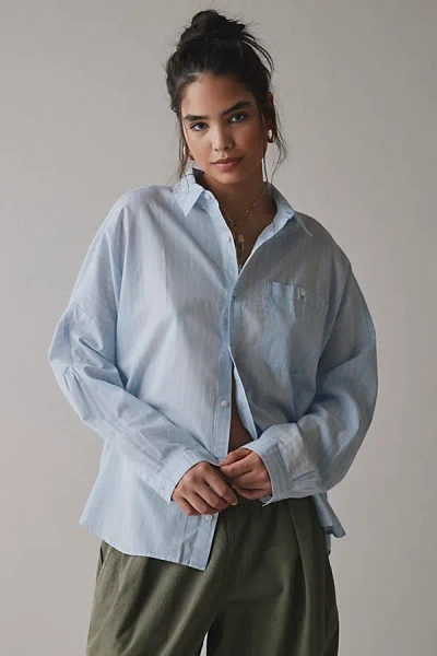 Bdg Alex Breezy Cotton Oversized Button-down Shirt In Blue/white Stripe, Women's At Urban Outfitters