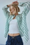 Bdg Alex Breezy Cotton Oversized Button-down Shirt In Green/white Stripe, Women's At Urban Outfitters In Carol Stripe