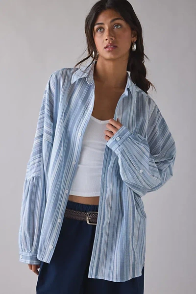 Bdg Alex Breezy Cotton Oversized Button-down Shirt In Light Blue, Women's At Urban Outfitters In Multi