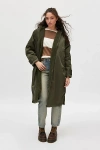 Bdg Alex Fleece Lined Longline Utility Coat Jacket In Dark Green, Women's At Urban Outfitters In Dark Green