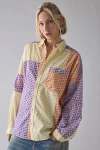 Bdg Alex Oversized Cotton Button-down Shirt In Patchwork, Women's At Urban Outfitters In Multi