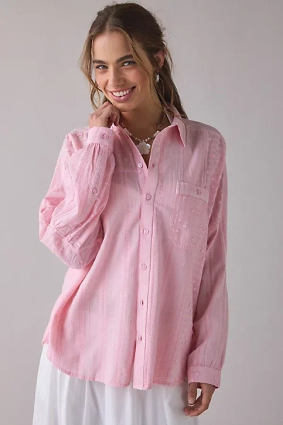 Bdg Alex Oversized Cotton Button-down Shirt In Pink, Women's At Urban Outfitters