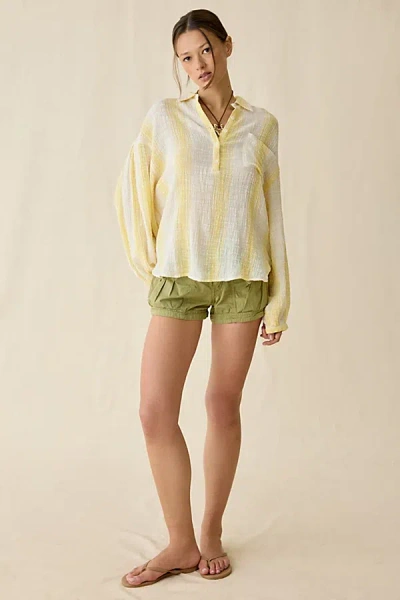 Bdg All You Need Semi-sheer Gauze Oversized Popover Shirt Top In Light Yellow, Women's At Urban Outfitte