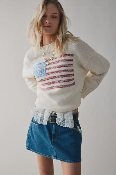 Bdg American Flag Crew Neck Sweater In Ivory, Women's At Urban Outfitters