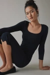 Bdg Andie 3/4 Sleeve Square Neck Cropped Tee Top In Black, Women's At Urban Outfitters