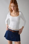 Bdg Andie 3/4 Sleeve Square Neck Cropped Tee Top In Powder White, Women's At Urban Outfitters
