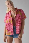 Bdg Asher Printed Souvenir Short Sleeve Button-down Shirt In Pink Sardine, Women's At Urban Outfitters