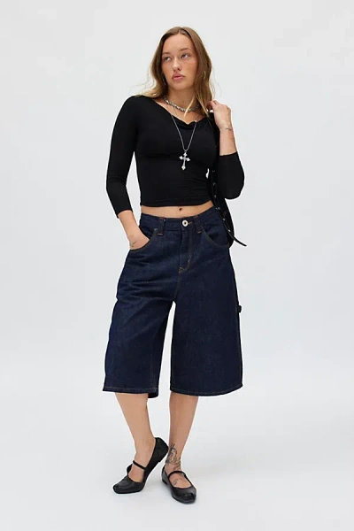 Bdg Astrid Longline Denim Jort In Rinsed Denim At Urban Outfitters
