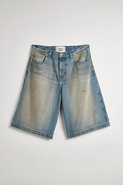Bdg Astro Baggy Washed Denim Jort In Light Blue, Men's At Urban Outfitters In Light Blue