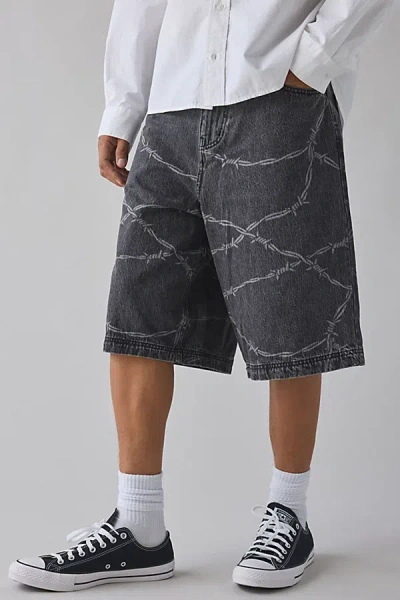 Bdg Astro Barbed Wire Baggy Denim Jort In Black, Men's At Urban Outfitters