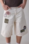 Bdg Astro Patched Baggy Denim Jort In Ecru Patched, Men's At Urban Outfitters In Ecru Patched