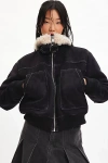 Bdg August Faux Suede Bomber Jacket In Black, Women's At Urban Outfitters