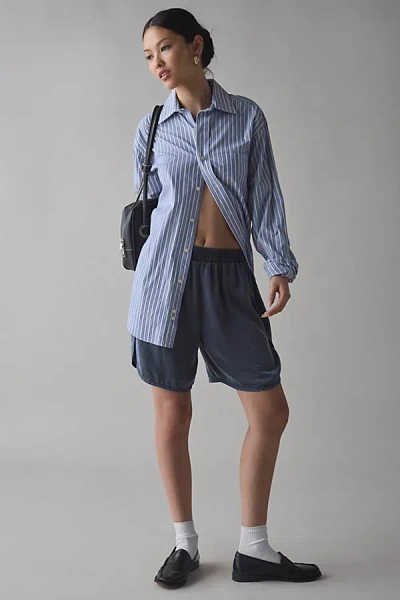 Bdg Aura Satin Baggy Longline Short In Black, Women's At Urban Outfitters