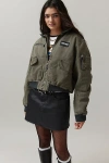 BDG AVRIL CANVAS BOMBER JACKET IN KHAKI, WOMEN'S AT URBAN OUTFITTERS