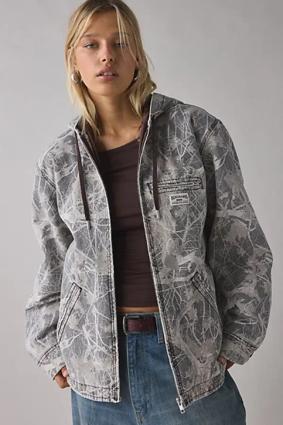 Bdg Avril Cotton Canvas Zip-up Hooded Skate Jacket In Camo, Women's At Urban Outfitters In Gray