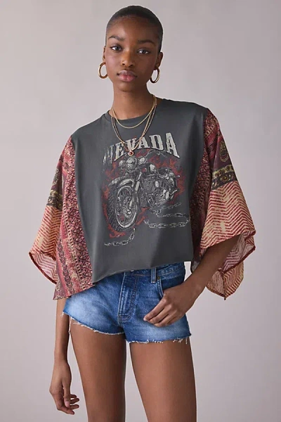 Bdg Bad Behavior Graphic Spliced Oversized Tee In Charcoal, Women's At Urban Outfitters In Gray