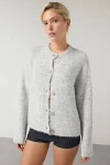 Bdg Becca Brushed Knit Oversized Cardigan In Light Grey, Women's At Urban Outfitters In Gray