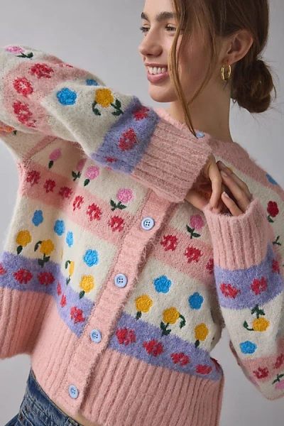 Bdg Becca Floral Embroidered Brushed Knit Oversized Cardigan, Women's At Urban Outfitters In Multi