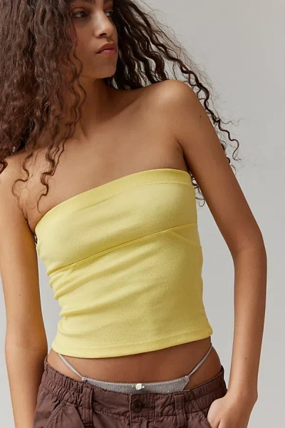 Bdg Becca Ribbed Tube Top In Lemon, Women's At Urban Outfitters