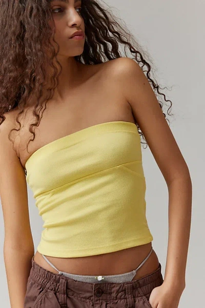 Bdg Becca Ribbed Tube Top In Lemon, Women's At Urban Outfitters In Lemon