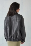 BDG BILLY EMBOSSED LOGO FAUX LEATHER BOMBER JACKET IN BLACK AT URBAN OUTFITTERS