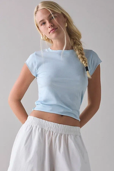 Bdg Binx Raw-edge Cropped Baby Tee In Blue, Women's At Urban Outfitters