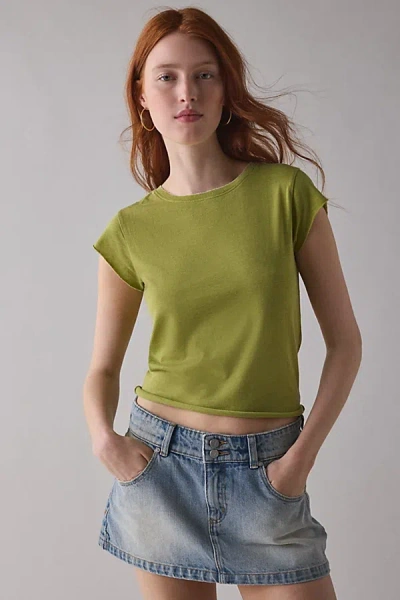 Bdg Binx Raw-edge Cropped Baby Tee In Green, Women's At Urban Outfitters