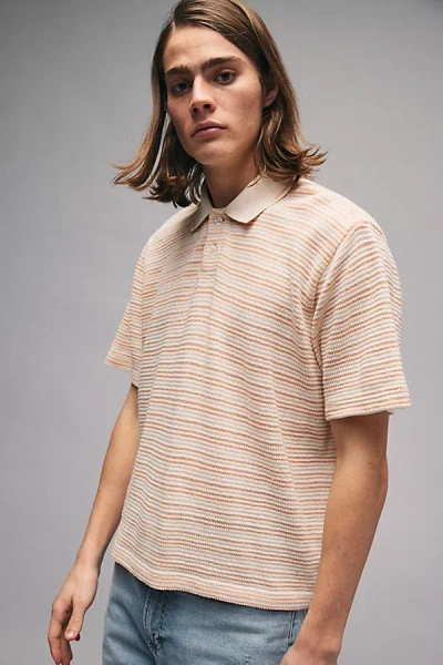 Bdg Blake Striped Polo Shirt Top In Cream, Men's At Urban Outfitters