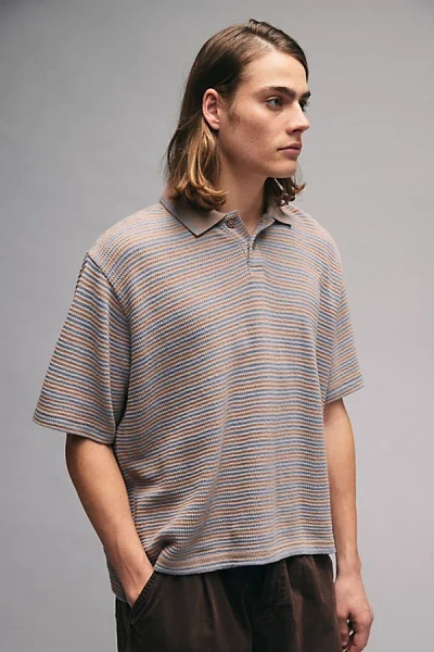 Bdg Blake Striped Polo Shirt Top In Taupe, Men's At Urban Outfitters
