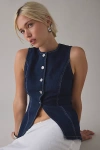Bdg Blanche Longline Denim Vest Top Jacket In Indigo, Women's At Urban Outfitters In Purple