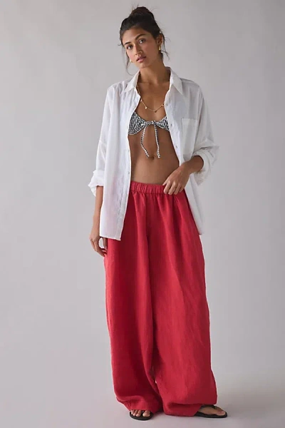 Bdg Bobbi Baggy Linen Pull-on Pant In Red, Women's At Urban Outfitters In Multi