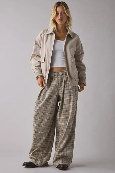 Bdg Bobbi Baggy Twill Pull-on Pant In Neutral Check, Women's At Urban Outfitters