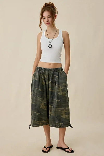 Bdg Bobbi Cropped Baggy Pull-on Pants In Green Camo, Women's At Urban Outfitters