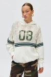 Bdg Bobbie Varsity Graphic Spliced Lace Hoodie Sweatshirt In White, Women's At Urban Outfitters In White
