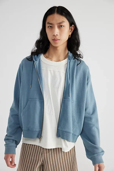 Bdg Bonfire Cropped Full Zip Hoodie Sweatshirt In Blue Fusion, Men's At Urban Outfitters