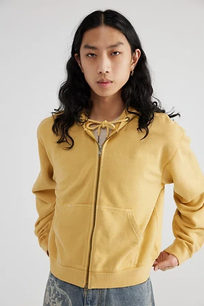 Bdg Bonfire Cropped Full Zip Hoodie Sweatshirt In Bright Gold, Men's At Urban Outfitters