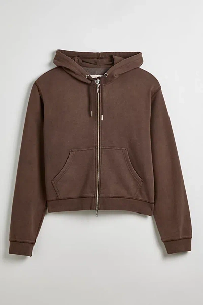 Bdg Bonfire Cropped Full Zip Hoodie Sweatshirt In Chocolate Brown, Men's At Urban Outfitters
