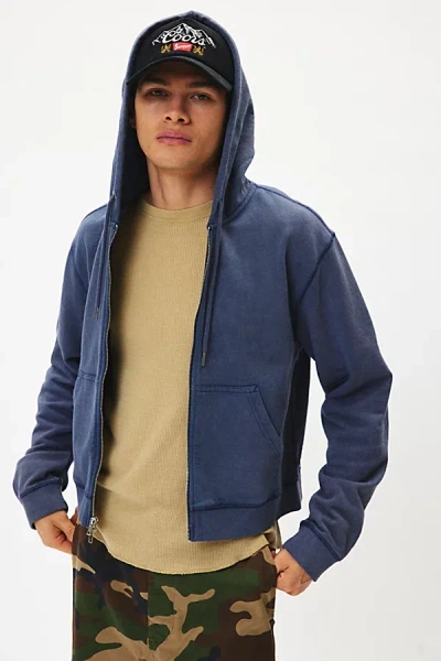 Bdg Bonfire Cropped Full Zip Hoodie Sweatshirt In Dark Blue At Urban Outfitters