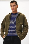 Bdg Bonfire Cropped Full Zip Hoodie Sweatshirt In Olive At Urban Outfitters