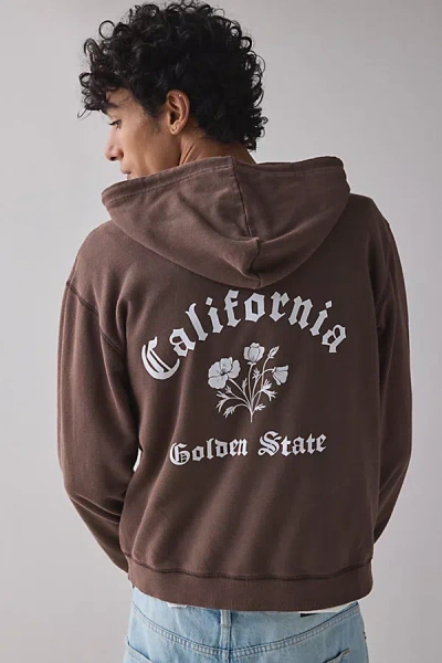 Bdg Bonfire Graphic Full Zip Hoodie Sweatshirt In Chocolate, Men's At Urban Outfitters