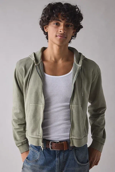 Bdg Bonfire Solid Zip-up Hoodie Sweatshirt In Khaki At Urban Outfitters In Black