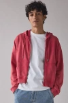 Bdg Bonfire Solid Zip-up Hoodie Sweatshirt In Washed Red At Urban Outfitters