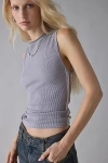 Bdg Bonnie Lace Side-stripe Ribbed Knit Tank Top In Grey, Women's At Urban Outfitters