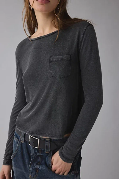 Bdg Bowery Harper Jersey Knit Long Sleeve Tee In Black, Women's At Urban Outfitters In Gray