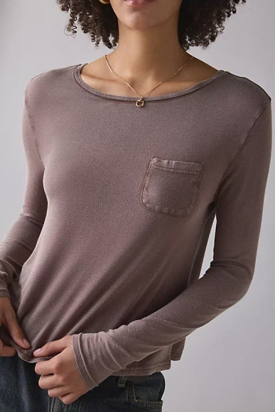 Bdg Bowery Harper Jersey Knit Long Sleeve Tee In Brown, Women's At Urban Outfitters