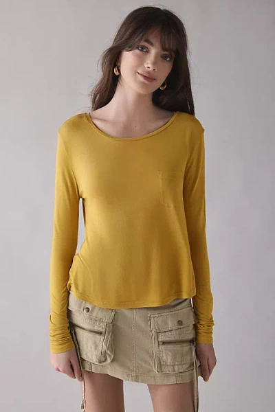 Bdg Bowery Harper Jersey Knit Long Sleeve Tee In Honey, Women's At Urban Outfitters In Brown
